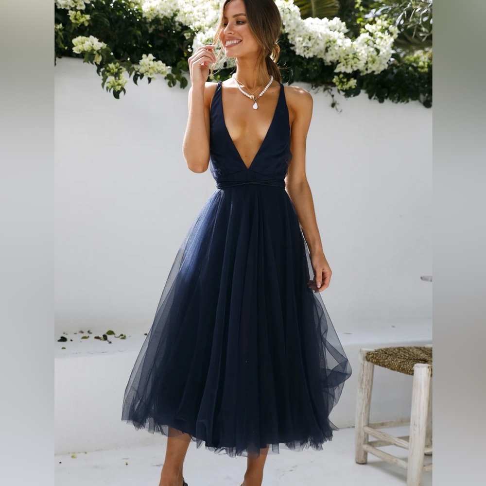 NWT Hello Molly Navy Blue Midi Dress